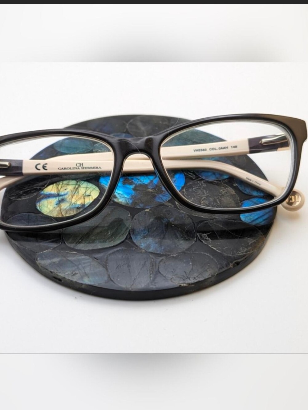 Carolina Herrera Eyeglasses Frame Only VHE583 0AAH 140 Black Cream Rectangular